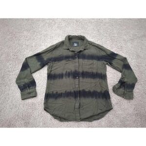 Rails Hunter Tie Dye Button Up Shirt Womens S Olive Black Waves Long Sleeve